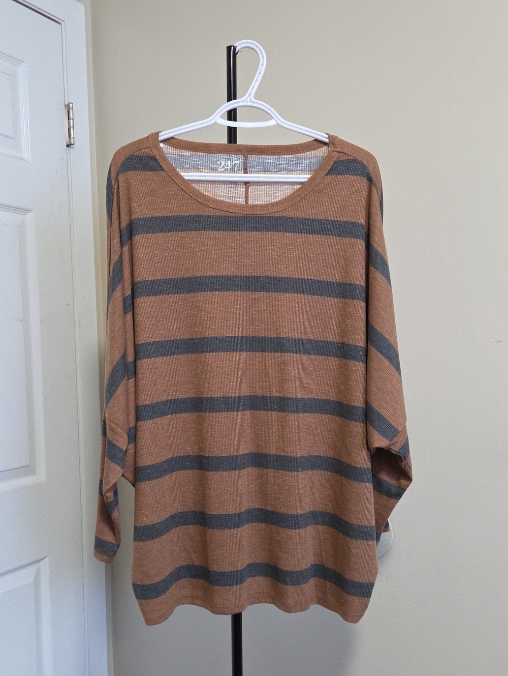 Maurices Plus Size Scoop Neck Striped Sweater in Brown and Gray